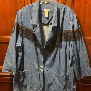 Bonjour Denim Jacket with Fringe Detail size 3X 100% cotton